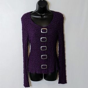 Frank Lyman Y2K Purple Lined Stretch Top with Pewter Buckles Size 10